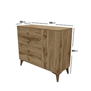 Simple 4 Çekmeceli 1 Kapaklı Modern Şifonyer Ceviz