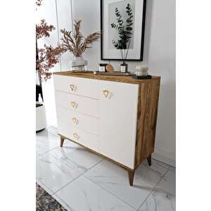 Simple 4 Çekmeceli 1 Kapaklı Modern Şifonyer Ekru Ceviz