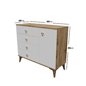 Simple 4 Çekmeceli 1 Kapaklı Modern Şifonyer Ekru Ceviz