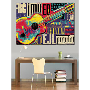 Renkli Tipografi Gitar Posteri Dekoratif Kanvas - Mdf Ahşap Tablo 35x50 cm