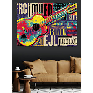 Renkli Tipografi Gitar Posteri Dekoratif Kanvas - Mdf Ahşap Tablo