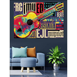 Renkli Tipografi Gitar Posteri Dekoratif Kanvas - Mdf Ahşap Tablo