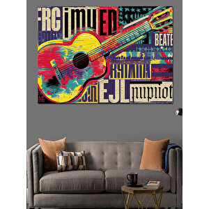 Renkli Tipografi Gitar Posteri Dekoratif Kanvas - Mdf Ahşap Tablo 70x100 cm
