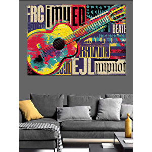 Renkli Tipografi Gitar Posteri Dekoratif Kanvas - Mdf Ahşap Tablo 70x100 cm