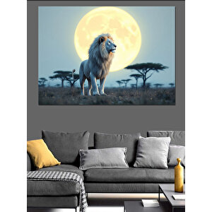 Dolunay Ve Aslan Dekoratif Kanvas - Mdf Ahşap Tablo