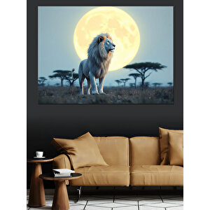 Dolunay Ve Aslan Dekoratif Kanvas - Mdf Ahşap Tablo