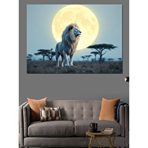 Dolunay Ve Aslan Dekoratif Kanvas - Mdf Ahşap Tablo 100x140 cm