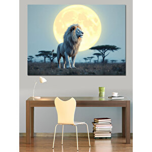Dolunay Ve Aslan Dekoratif Kanvas - Mdf Ahşap Tablo 100x140 cm