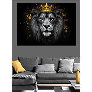 Kral Tahtında Aslan Dekoratif Kanvas - Mdf Ahşap Tablo 100x140 cm