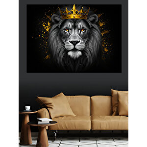 Kral Tahtında Aslan Dekoratif Kanvas - Mdf Ahşap Tablo 100x140 cm