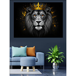 Kral Tahtında Aslan Dekoratif Kanvas - Mdf Ahşap Tablo 100x140 cm