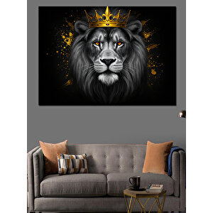 Kral Tahtında Aslan Dekoratif Kanvas - Mdf Ahşap Tablo