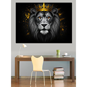 Kral Tahtında Aslan Dekoratif Kanvas - Mdf Ahşap Tablo