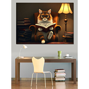 Lambalı Koltukta Oturan Kedi Dekoratif Kanvas - Mdf Ahşap Tablo 50x70 cm