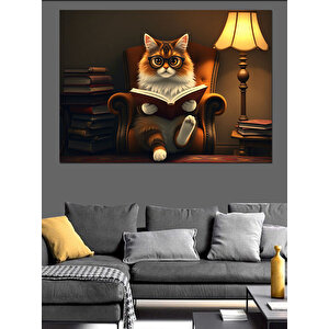 Lambalı Koltukta Oturan Kedi Dekoratif Kanvas - Mdf Ahşap Tablo 50x70 cm