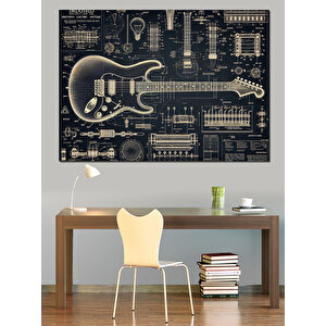 Müzikal Gitar Deseni Dekoratif Kanvas - Mdf Ahşap Tablo 70x100 cm