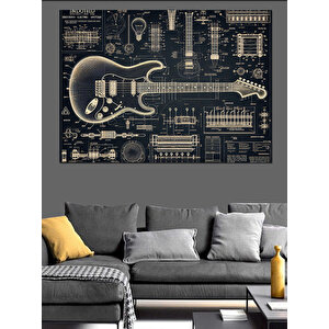 Müzikal Gitar Deseni Dekoratif Kanvas - Mdf Ahşap Tablo 70x100 cm