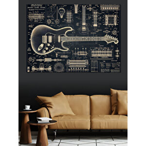 Müzikal Gitar Deseni Dekoratif Kanvas - Mdf Ahşap Tablo 70x100 cm
