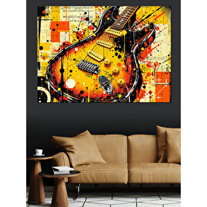 Renkli Elektro Gitar Dekoratif Kanvas - Mdf Ahşap Tablo