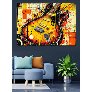 Renkli Elektro Gitar Dekoratif Kanvas - Mdf Ahşap Tablo