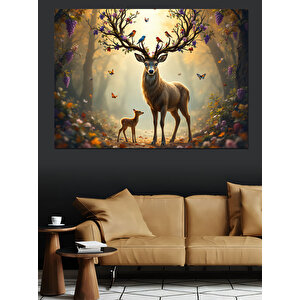 Büyülü Ormanda Geyik Dekoratif Kanvas - Mdf Ahşap Tablo