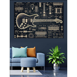 Müzikal Gitar Deseni Dekoratif Kanvas - Mdf Ahşap Tablo