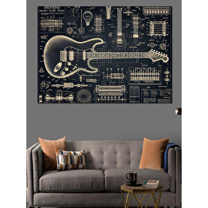 Müzikal Gitar Deseni Dekoratif Kanvas - Mdf Ahşap Tablo