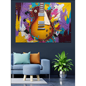 Renk Patlamalı Elektro Gitar Dekoratif Kanvas - Mdf Ahşap Tablo 35x50 cm