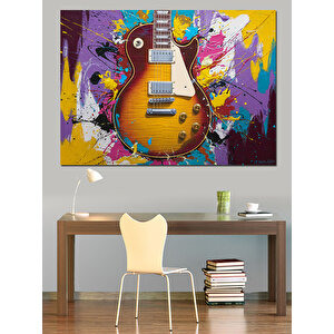 Renk Patlamalı Elektro Gitar Dekoratif Kanvas - Mdf Ahşap Tablo 35x50 cm