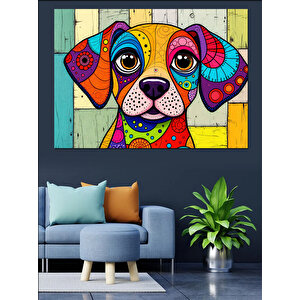 Soyut Renkli Köpek Dekoratif Kanvas - Mdf Ahşap Tablo 50x70 cm