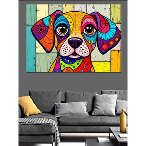 Soyut Renkli Köpek Dekoratif Kanvas - Mdf Ahşap Tablo