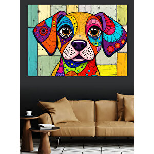 Soyut Renkli Köpek Dekoratif Kanvas - Mdf Ahşap Tablo