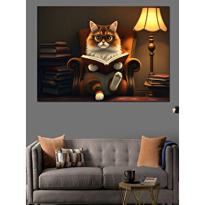 Lambalı Koltukta Oturan Kedi Dekoratif Kanvas - Mdf Ahşap Tablo 100x140 cm