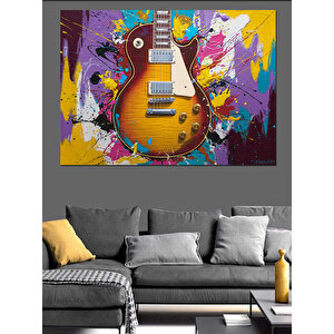 Renk Patlamalı Elektro Gitar Dekoratif Kanvas - Mdf Ahşap Tablo
