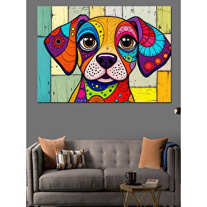Soyut Renkli Köpek Dekoratif Kanvas - Mdf Ahşap Tablo 100x140 cm