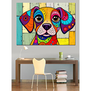 Soyut Renkli Köpek Dekoratif Kanvas - Mdf Ahşap Tablo 100x140 cm