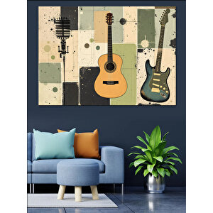 Eski Tarz Gitar İllüstrasyonu Dekoratif Kanvas - Mdf Ahşap Tablo 100x140 cm