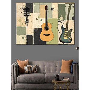 Eski Tarz Gitar İllüstrasyonu Dekoratif Kanvas - Mdf Ahşap Tablo 100x140 cm