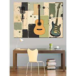 Eski Tarz Gitar İllüstrasyonu Dekoratif Kanvas - Mdf Ahşap Tablo 100x140 cm