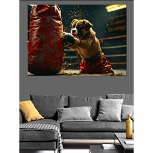 Boks Yapan Köpek Dekoratif Kanvas - Mdf Ahşap Tablo 100x140 cm