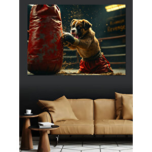 Boks Yapan Köpek Dekoratif Kanvas - Mdf Ahşap Tablo 100x140 cm
