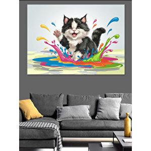 Renk Patlamasıyla Kedi Dekoratif Kanvas - Mdf Ahşap Tablo