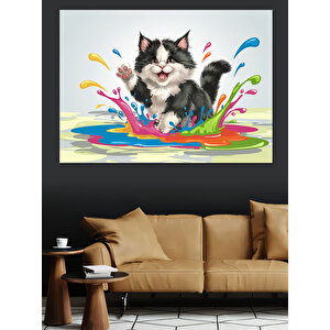 Renk Patlamasıyla Kedi Dekoratif Kanvas - Mdf Ahşap Tablo
