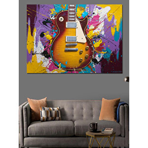 Renk Patlamalı Elektro Gitar Dekoratif Kanvas - Mdf Ahşap Tablo 50x70 cm