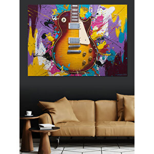 Renk Patlamalı Elektro Gitar Dekoratif Kanvas - Mdf Ahşap Tablo
