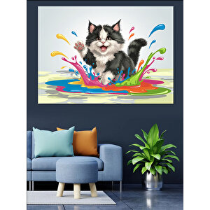 Renk Patlamasıyla Kedi Dekoratif Kanvas - Mdf Ahşap Tablo 70x100 cm