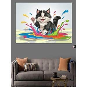 Renk Patlamasıyla Kedi Dekoratif Kanvas - Mdf Ahşap Tablo 70x100 cm