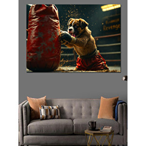 Boks Yapan Köpek Dekoratif Kanvas - Mdf Ahşap Tablo