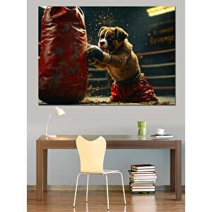 Boks Yapan Köpek Dekoratif Kanvas - Mdf Ahşap Tablo