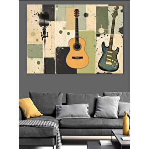 Eski Tarz Gitar İllüstrasyonu Dekoratif Kanvas - Mdf Ahşap Tablo